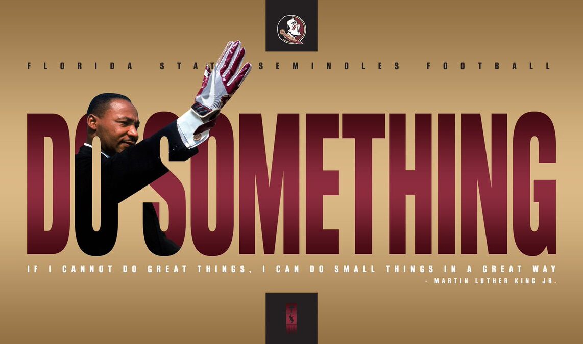 Florida State football's post of MLK wearing an FSU-branded glove, imposed over the text "Do Something"