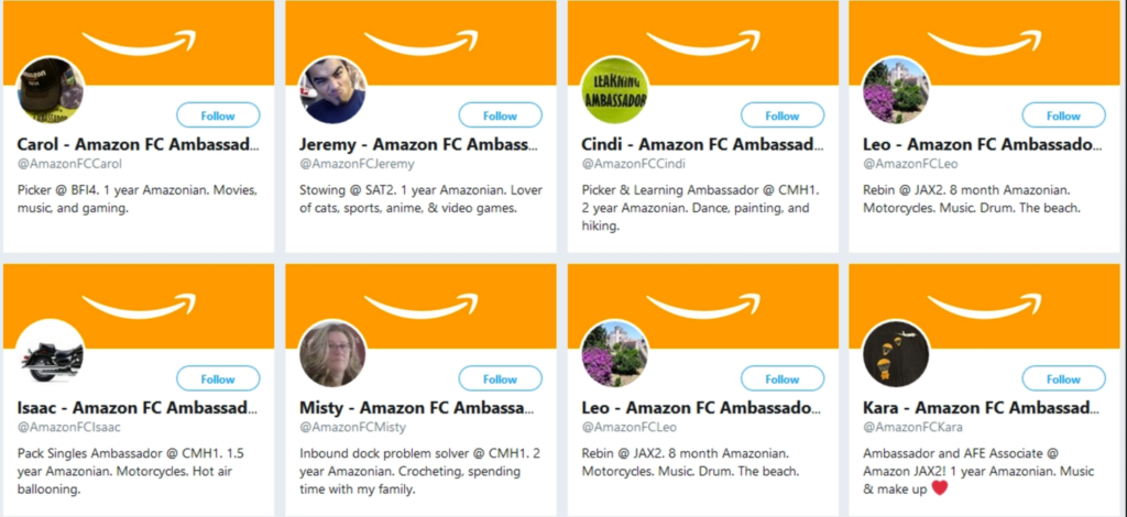 A screenshot of Amazon’s Twitter bot army