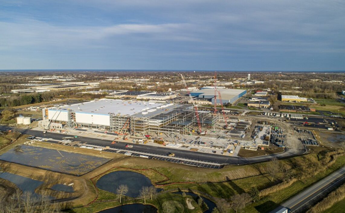 The Amazon warehouse in Clay, NY under construction in November 2020